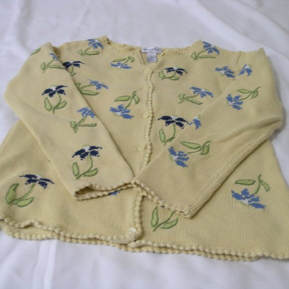 Vintage Standard Blues Creamy Yellow Floral 100% Cotton Sweater Women's Size Med - Picture 1 of 7